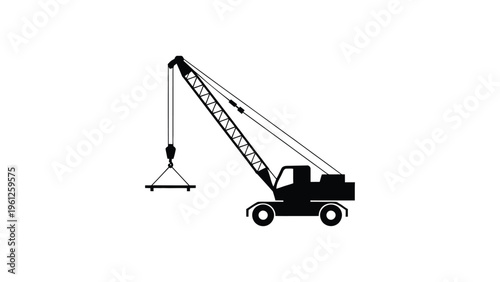 mobile crane lifting hook silhouette flat vector illustration construction machinery industrial equipment side view isolated on white