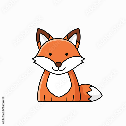 Cartoon Fox Sitting Smiling Face.