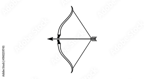 Simple black outline of a bow and arrow detailed silhouette