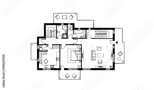 Architectural Background Modern Empty House Floor Plan Blueprint Illustration