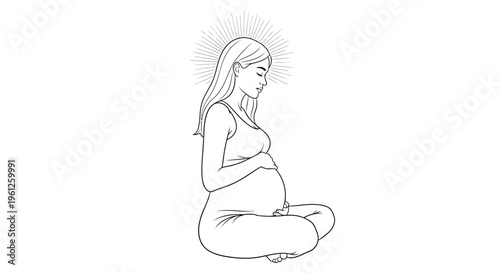Serene Pregnant Woman Meditating with a Peaceful Aura, Practicing Mindfulness on Isolated White Background
