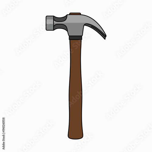Hammer with brown wooden handle.