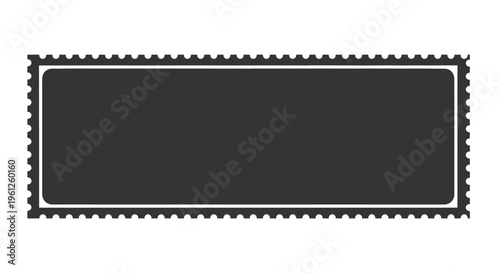 Blank rectangular postage stamp frame with serrated edges, on an isolated white background.