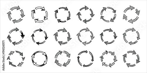 Collection of 20 oval shaped black and white abstract art elements