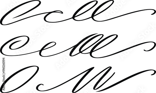Black cursive script lettering examples white background