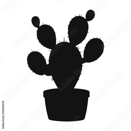 Black silhouette of potted prickly pear cactus plant vector illustration for design needs