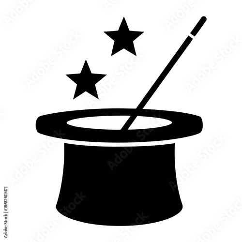 Magic trick illustration with hat and wand for magicians and illusionists performance show vector art