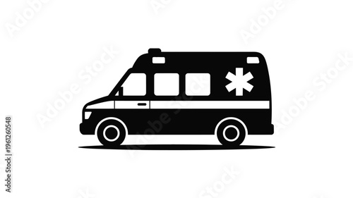 ambulance vehicle silhouette flat vector illustration emergency medical transport van side view healthcare service isolated on white