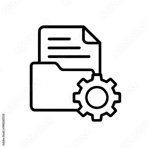 Black line icon of a document and folder with a gear