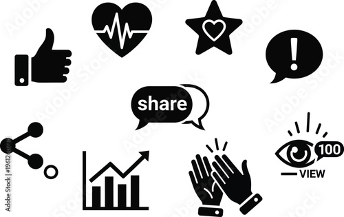 Social media and communication icons in black and white