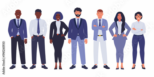 Diverse group of business professionals standing in a formal row