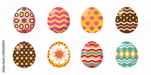 A collection of brightly colored easter eggs with varied patterns
