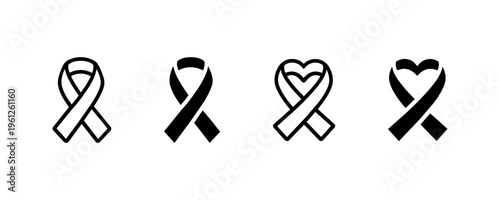 Black awareness ribbon icons with heart design on white background.