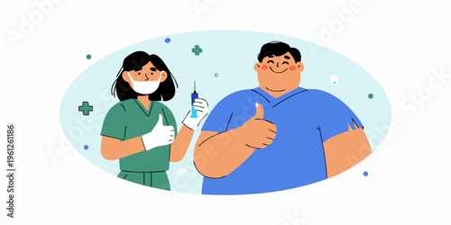 Healthcare worker administering a vaccine to a smiling patient