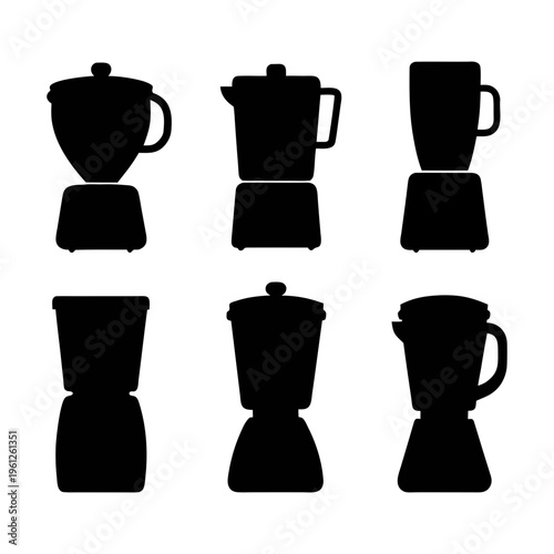 Blender silhouette vector set: kitchen appliance, smoothie maker, food processor, kitchenware design