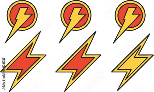 Yellow and red lightning bolts on white background symbol