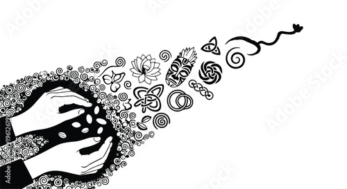 hands releasing creative symbols and shapes