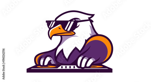 Eagle dj mascot with sunglasses vector illustration for music and events