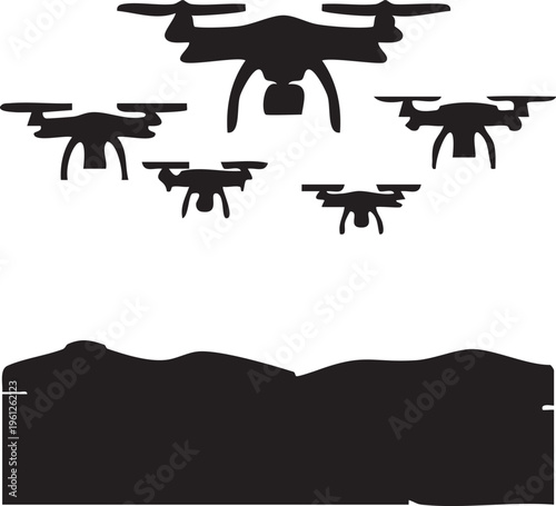 Drone fleet performing automated mapping pattern silhouette