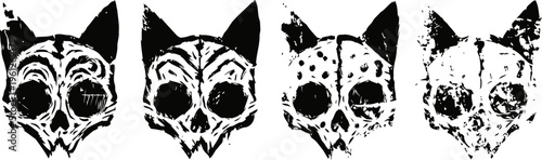 skull styled cat face illustrations in progressive abstract ink splatter and distortion