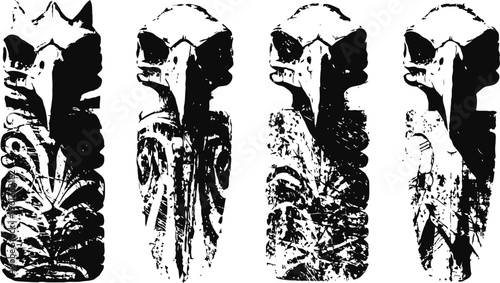 ancient egyptian anubis statues in black and white silhouettes, egyptian mythology and heritage symbols