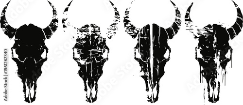 four black stylized bison skull silhouettes with horns set against white background