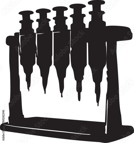Micropipette Stand with Multichannel Pipette Laboratory Liquid Handling Tool Silhouette Vector