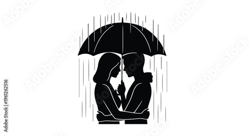 couple sharing umbrella on rainy day