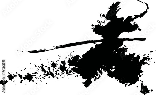 sumi e ink painting of a dynamic samurai with katana sword in action pose