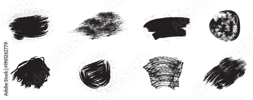 Set of vector paint brush stroke. Black set paint, ink brush, brush strokes, brushes, lines, frames, box, grungy. Grungy brushes collection. Vector illustration. 