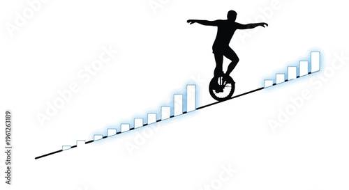 man riding unicycle on graph chart growth concept