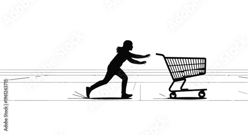 person running with shopping cart ecommerce concept