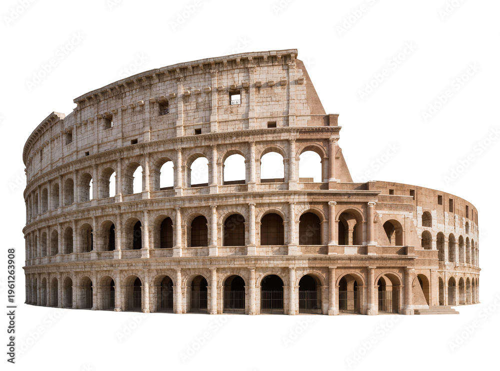 Fototapeta premium Isolated iconic Colosseum, ancient Roman amphitheater landmark in Rome, Italy, historic architecture