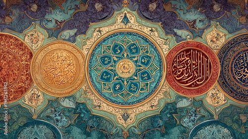 Intricate Islamic Calligraphy Artwork Featuring Beautiful Arabic Script Decoration on Ceiling