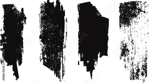 grunge black paint brush strokes set rough textured vertical ink splatters and distressed art elements