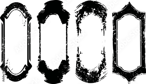 Grunge vintage frames set with distressed texture, rough edges, old borders for design decoration