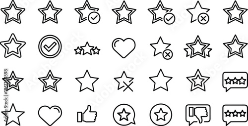 star rating set icons Customer Feedback Evaluation Line Icon  ranking, achievement, award, badge, best, certificate, champion, championship, first, heart,Like