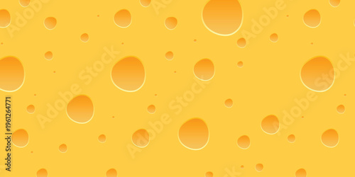 Yellow cheese texture with holes background. Swiss or cheddar dairy food pattern. Vector Illustration.