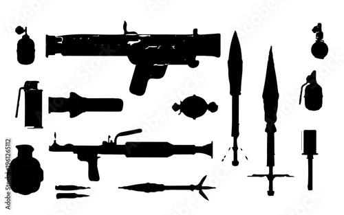 Military equipment set vector collection,Army equipment icons bundle design,Modern military gear set illustration