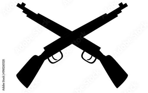 Two crossed firearms silhouette design,Two crossed firearms silhouette design,Double gun cross position silhouette illustration