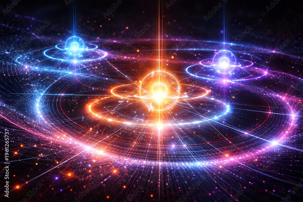 Obraz premium Quantum particle energy flowing in abstract universe