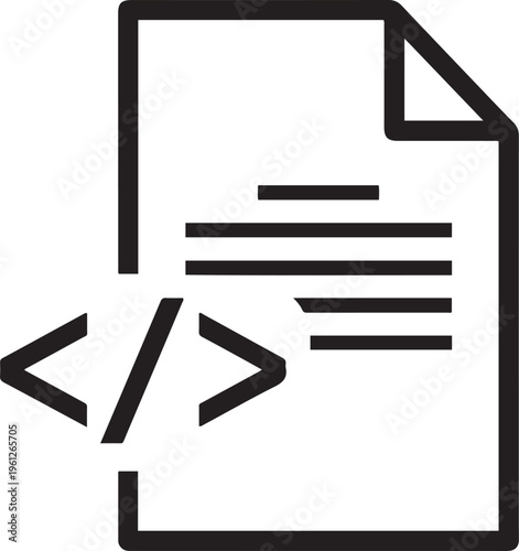 Code file vector illustration in black and white representing programming development script data storage and software engineering documentation