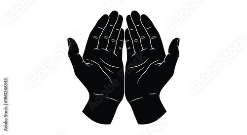 Two open hands facing upwards a striking black silhouette