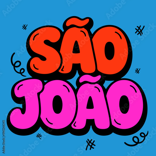 Lettering São João Colorido Tipografia Bubble em Vetor