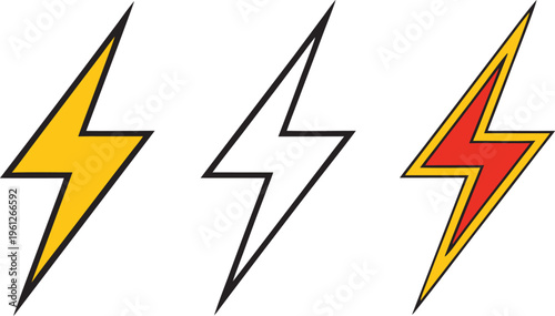 Three lightning bolt in yellow, white, and red electricity symbol