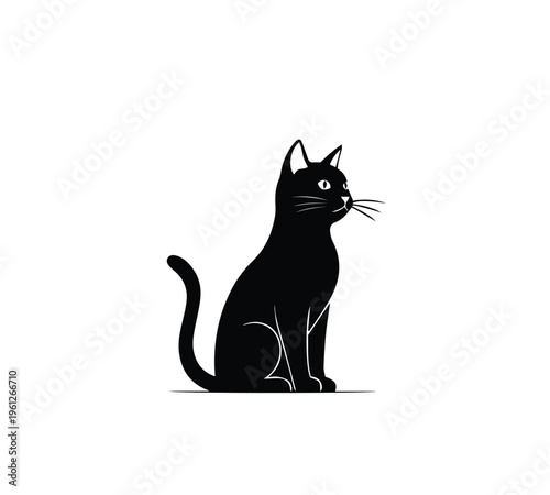 Black and white cat sitting on white background vector illustration