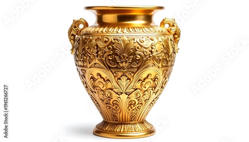Refined Decorative Gold Vase Featuring Intricate Patterns on White