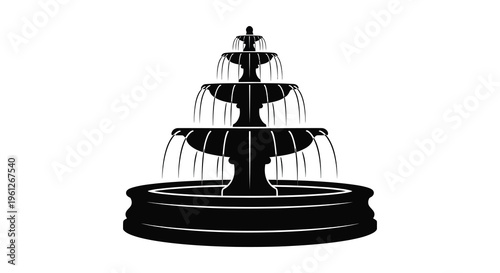 Elegant tiered fountain depicted in a striking black silhouette