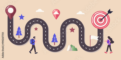 A winding road represents a journey towards achieving goals and success