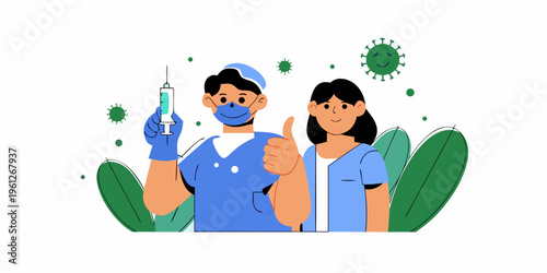Healthcare workers promoting vaccination against a viral threat